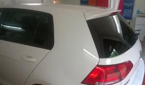 Volkswagen Golf.  Close up of window tint showing outstanding quality of finish. Eddie's Window Tints Wishaw 01698 640697