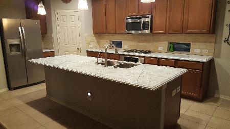 Custom White Marble Kitchen with detailed edging, Ogee over Square Edges. Red River Granite Importers Oklahoma City (580)595-0564