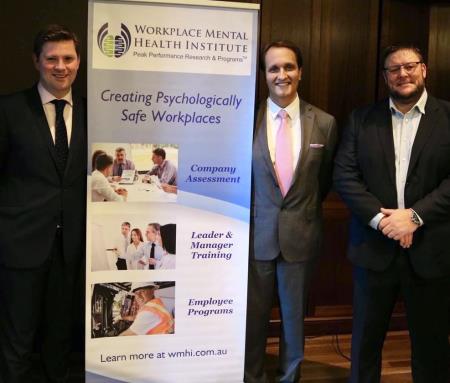 WMHI CEO Pedro Diaz with Scott Farlow and Glenn Lazarus Workplace Mental Health Institute Sydney (02) 8935 3885