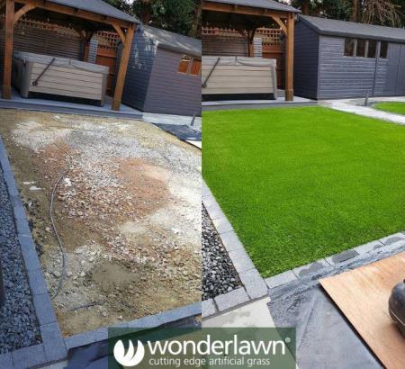 A before and after artificial grass installation by Wonderlawn Wonderlawn Artificial Grass Installation Newcastle Upon Tyne 03337 006000
