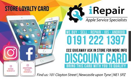 £5 off your repair for a google review! Irepair Newcastle Upon Tyne 01912 221397