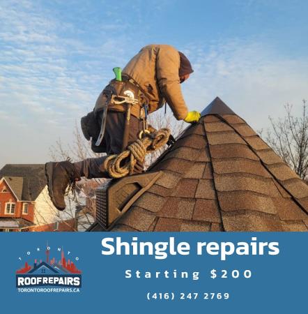 damaged or missing shingle repair will stop a leak and significantly prolong the life
of your roof. Toronto Roof Repairs Inc | Roofing Company | Shingle Roof Repair | Roof Replacement Mississauga (416)247-2769