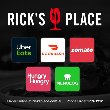 we're on most major delivery platforms or call us directly for pick up and local delivery. Rick's Place Kensington (03) 9376 2112