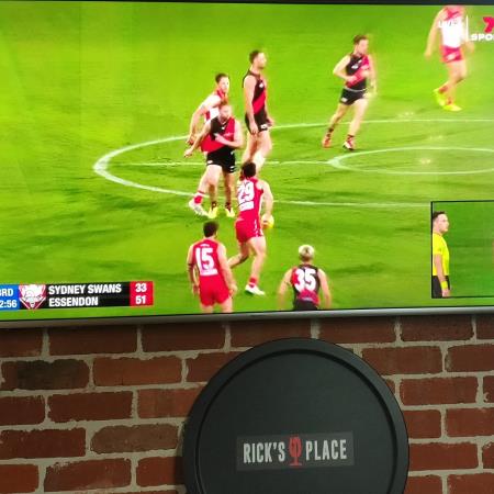 you won't miss the footy action at rick's place, we have it covered with our big screen tv. Rick's Place Kensington (03) 9376 2112