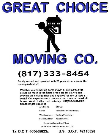 Great Choice Moving Co. - Bedford, TX 76022 - (817)333-8454 | ShowMeLocal.com