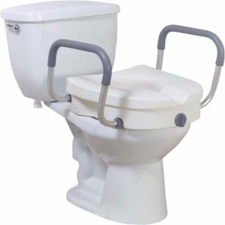raised toilet seat with arms. used for raising the height of the seat for ease of standing up. rental and sales  CALMEDI Home Care & Medical Supplies Calgary (403)663-8777