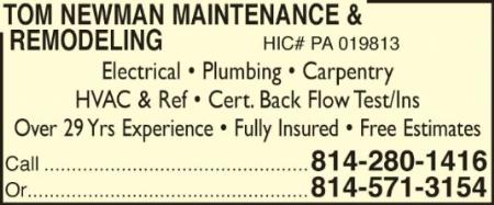 Tom Newman Maintenance and Remodeling - Spring Mills, PA 16875 - (814)571-3154 | ShowMeLocal.com