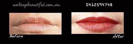 Before and after of full Lip colour.. Wake Up Beautiful Gold Coast 0412 594 748